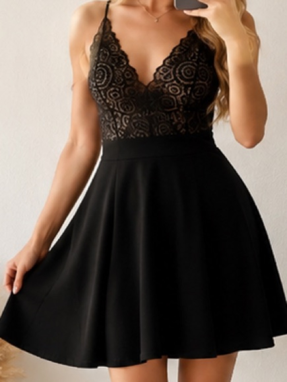 Elegant Black Lace Fit-and-Flare Mini Dress